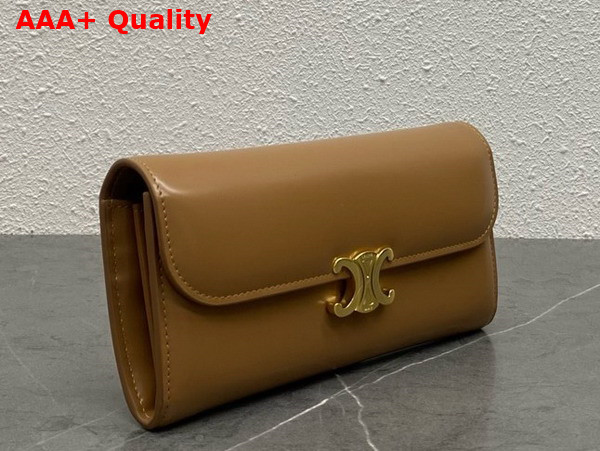 Celine Large Wallet Triomphe in Shiny Calfskin Tan Replica