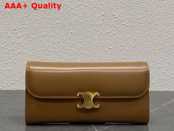 Celine Large Wallet Triomphe in Shiny Calfskin Tan Replica