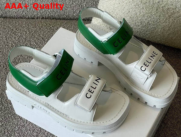 Celine Leo Scratch Sandal in Optic White Flash Green Calfskin Replica