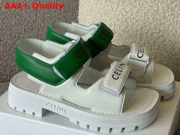 Celine Leo Scratch Sandal in Optic White Flash Green Calfskin Replica