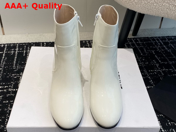 Celine Les Bottes Celine Triomphe Zipped Boot in White Cotton Patent Calfskin Replica