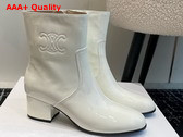 Celine Les Bottes Celine Triomphe Zipped Boot in White Cotton Patent Calfskin Replica