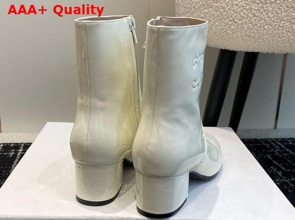 Celine Les Bottes Celine Triomphe Zipped Boot in White Cotton Patent Calfskin Replica