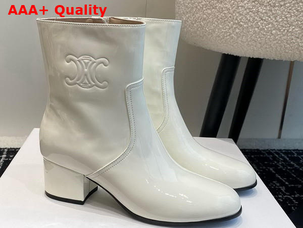 Celine Les Bottes Celine Triomphe Zipped Boot in White Cotton Patent Calfskin Replica