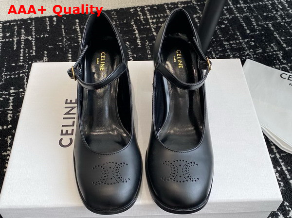 Celine Lily Perforated Triomphe Babies in Black Calfskin Replica