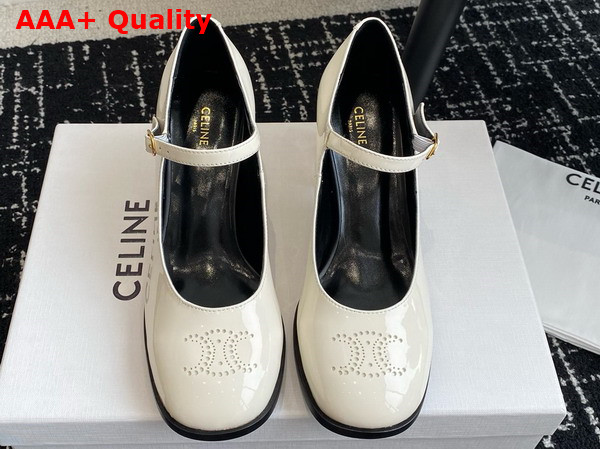 Celine Lily Perforated Triomphe Babies in White Patent Calfskin Replica