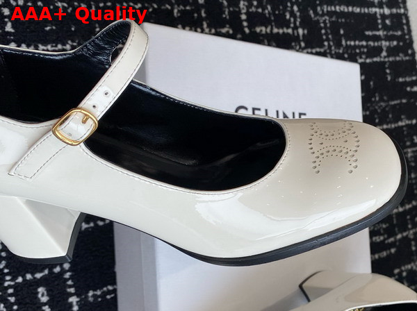 Celine Lily Perforated Triomphe Babies in White Patent Calfskin Replica