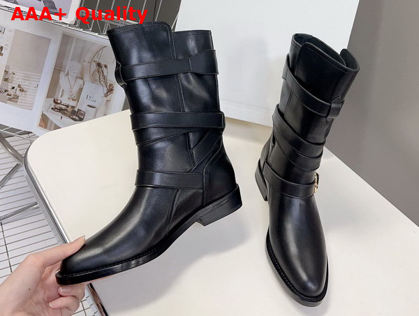 Celine Lyra Triple Buckles Boot in Black Calfskin Replica