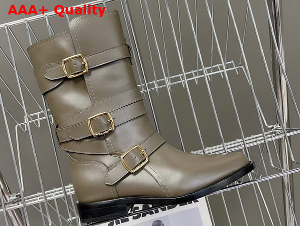 Celine Lyra Triple Buckles Boot in Khaki Calfskin Replica