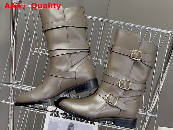 Celine Lyra Triple Buckles Boot in Khaki Calfskin Replica