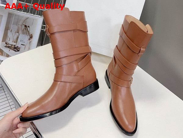 Celine Lyra Triple Buckles Boot in Tan Calfskin Replica