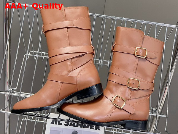 Celine Lyra Triple Buckles Boot in Tan Calfskin Replica