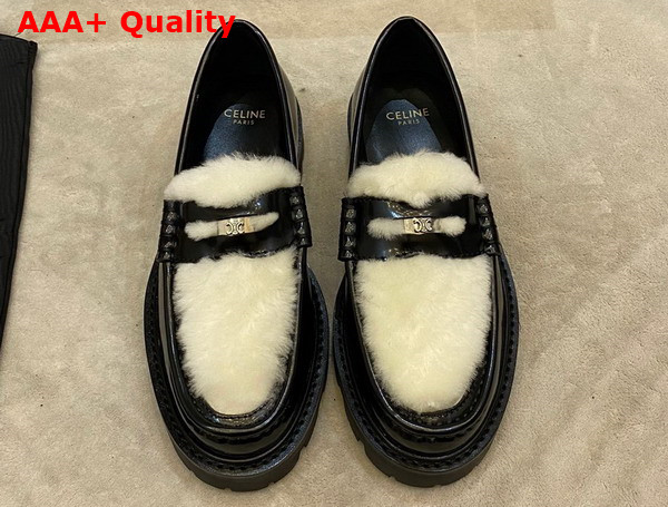 Celine Margaret Penny Chunky Loafer in Black Polished Bull with Shearling Replica