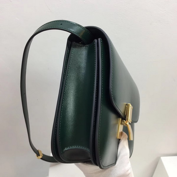 Celine Medium Box Bag Dark Green Box Calfskin Gold Hardware For Sale