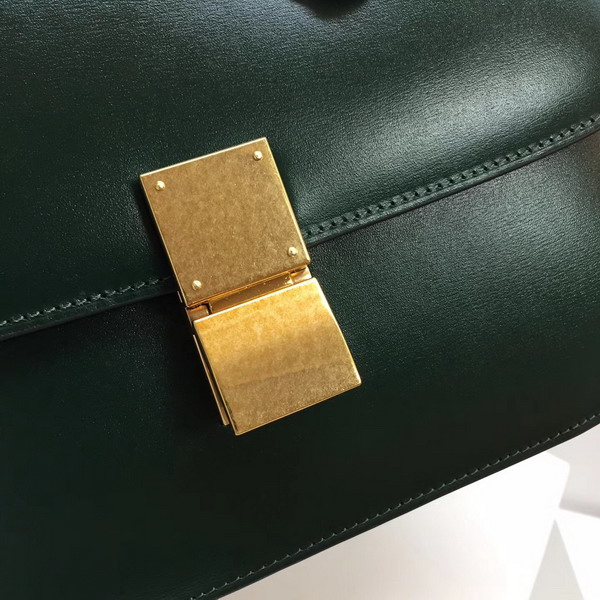 Celine Medium Box Bag Dark Green Box Calfskin Gold Hardware For Sale