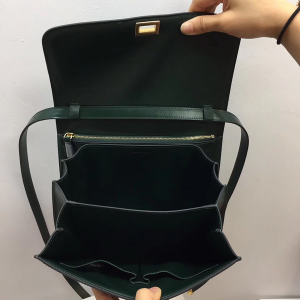 Celine Medium Box Bag Dark Green Box Calfskin Gold Hardware For Sale