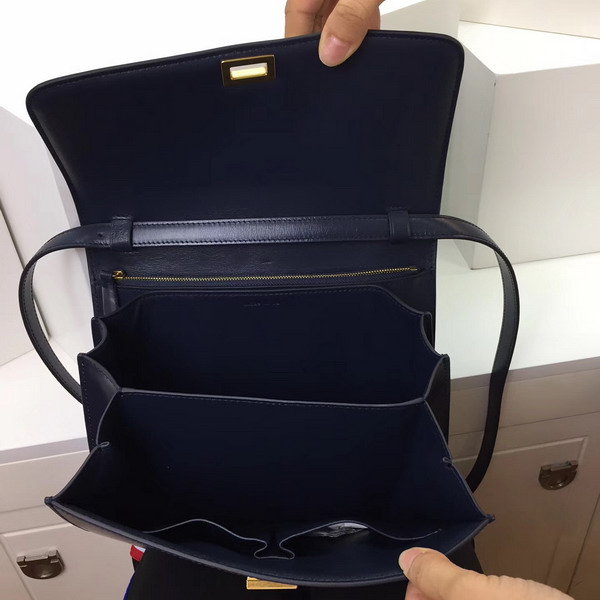 Celine Medium Box Bag Navy Blue Box Calfskin Gold Hardware For Sale