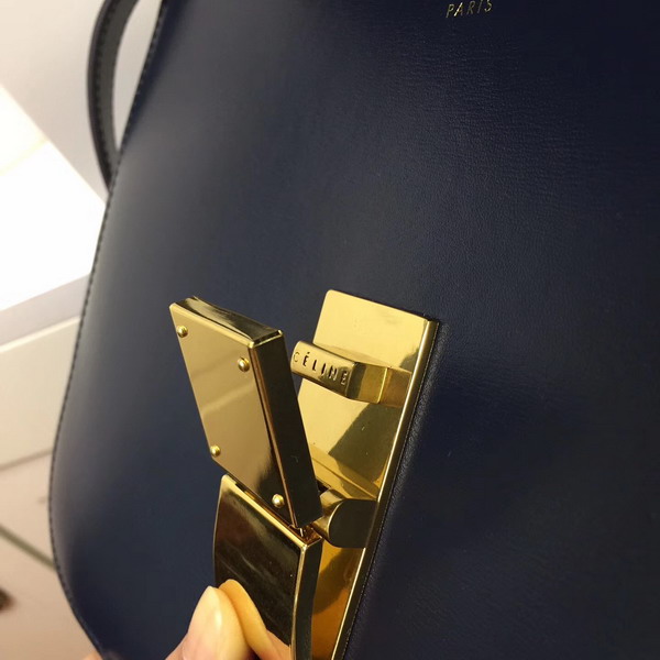 Celine Medium Box Bag Navy Blue Box Calfskin Gold Hardware For Sale