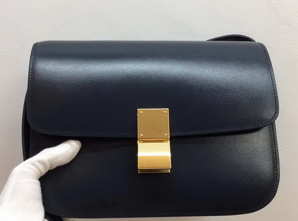 Celine Medium Box Bag Navy Blue Box Calfskin Gold Hardware For Sale