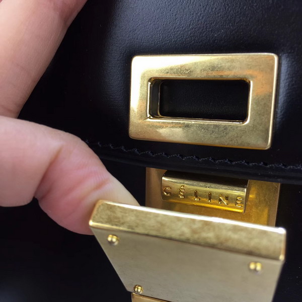 Celine Medium Box Bag in Black Box Calfskin Gold Hardware For Sale