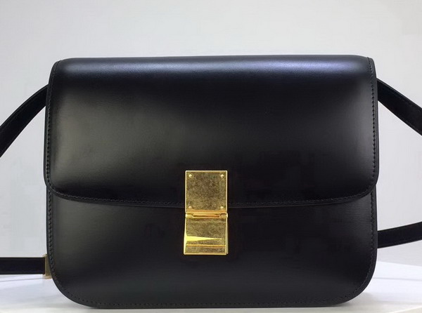 Celine Medium Box Bag in Black Box Calfskin Gold Hardware For Sale