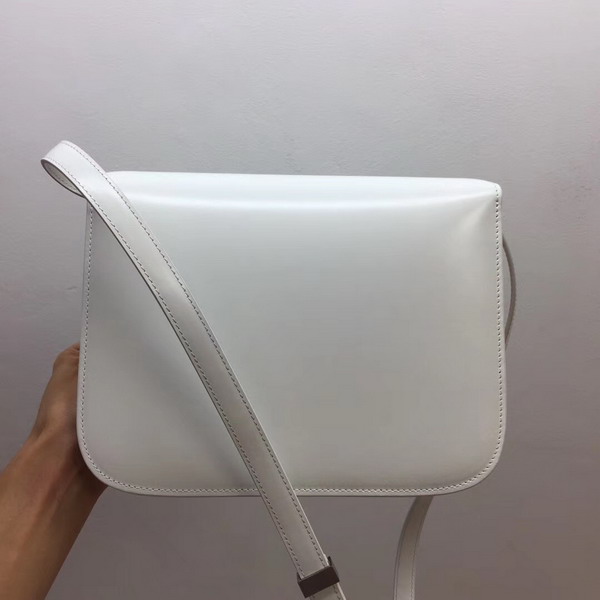 Celine Medium Box Bag in White Box Leather with Silver Hardwares For Sale