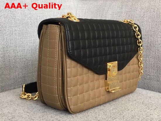 Celine Medium C Bag in Bicolour Quilted Calfskin Light Camel and Black Replica