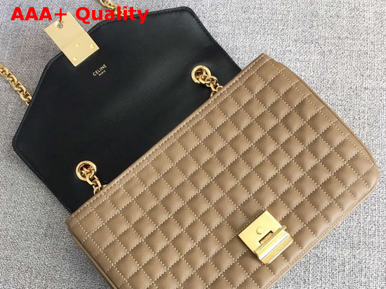 Celine Medium C Bag in Bicolour Quilted Calfskin Light Camel and Black Replica