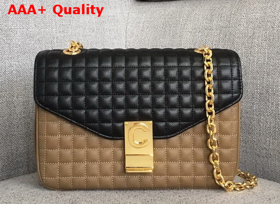 Celine Medium C Bag in Bicolour Quilted Calfskin Light Camel and Black Replica