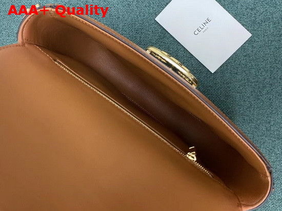 Celine Medium Chain Maillon Triomphe Bag in Hickory Stripes Textile and Calfskin Navy Tan Replica