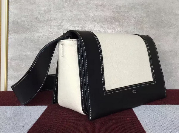 Celine Medium Frame Shoulder Bag in Black and White Shiny Smooth Calfskin and Textile for Sale