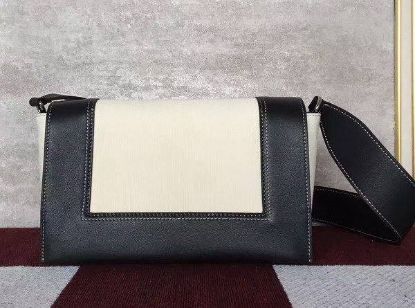 Celine Medium Frame Shoulder Bag in Black and White Shiny Smooth Calfskin and Textile for Sale