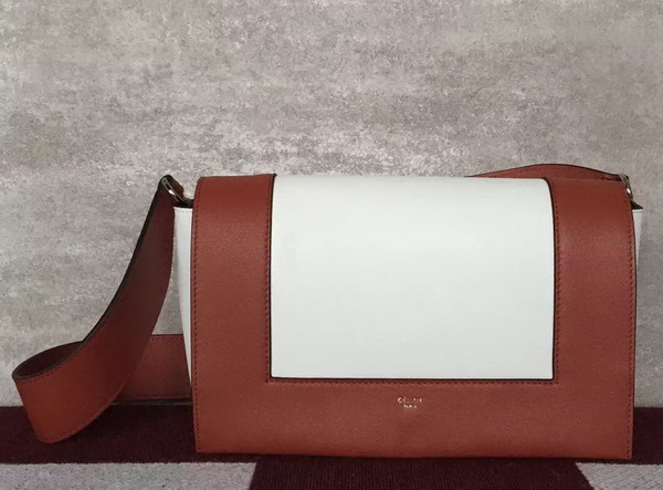 Celine Medium Frame Shoulder Bag in Burnt Red and White Shiny Smooth Calfskin for Sale