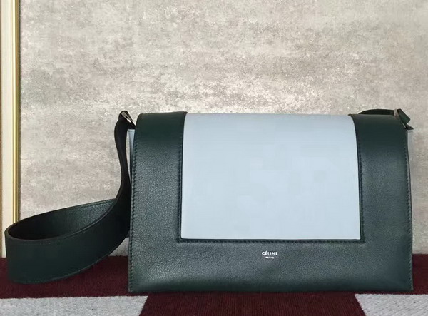 Celine Medium Frame Shoulder Bag in Dark Green and Mineral Shiny Smooth Calfskin for Sale