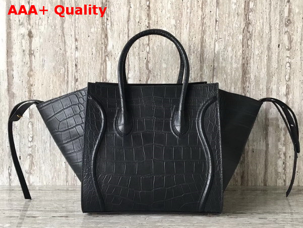 Celine Medium Luggage Phantom Handbag in Black Croc Print Calfskin Replica