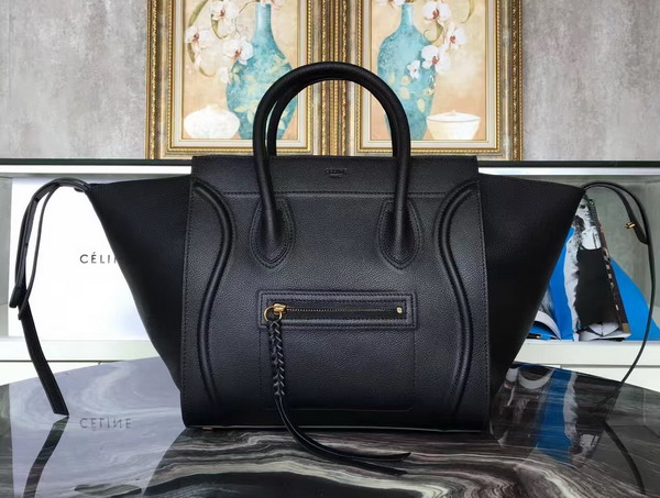 Celine Medium Luggage Phantom Handbag in Black Grained Calfskin for Sale