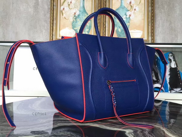 Celine Medium Luggage Phantom Handbag in Blue Grained Calfskin for Sale