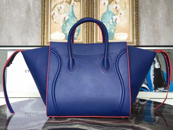 Celine Medium Luggage Phantom Handbag in Blue Grained Calfskin for Sale