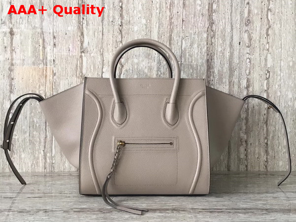 Celine Medium Luggage Phantom Handbag in Light Grey Grained Calfskin Replica