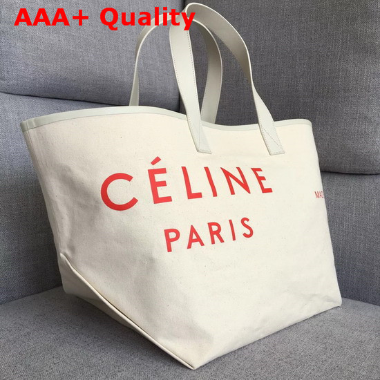 Celine Medium Made in Tote in Textile Natural and Red Replica