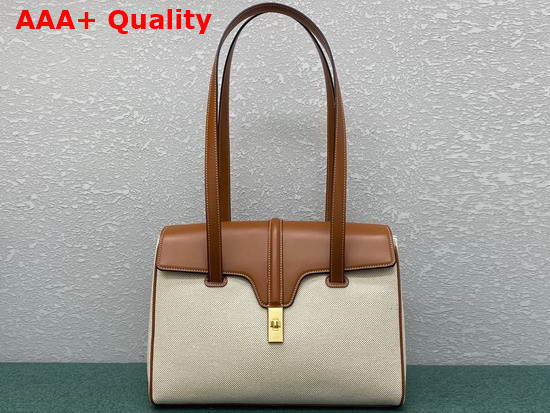 Celine Medium Soft 16 Bag in Textile and Calfskin Tan White Replica