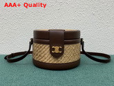 Celine Medium Tambour Bag in Braided Textile Facon Raffia and Calfskin Natural Brown Replica