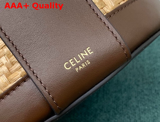 Celine Medium Tambour Bag in Braided Textile Facon Raffia and Calfskin Natural Brown Replica