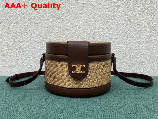 Celine Medium Tambour Bag in Braided Textile Facon Raffia and Calfskin Natural Brown Replica