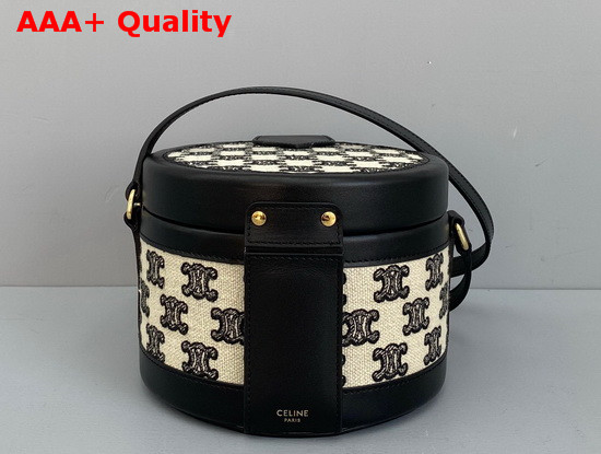 Celine Medium Tambour Bag in Textile with Triomphe Embroidery Black Replica