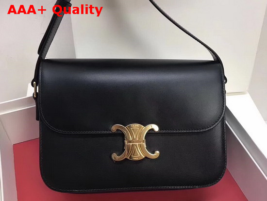 Celine Medium Triomphe Bag in Black Shiny Calfskin Replica