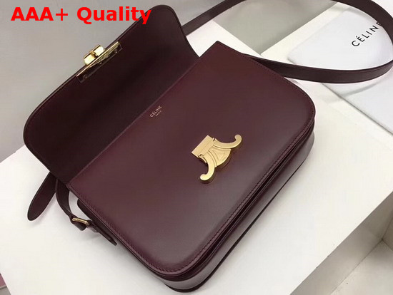 Celine Medium Triomphe Bag in Burgundy Shiny Calfskin Replica