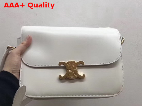 Celine Medium Triomphe Bag in White Shiny Calfskin Replica