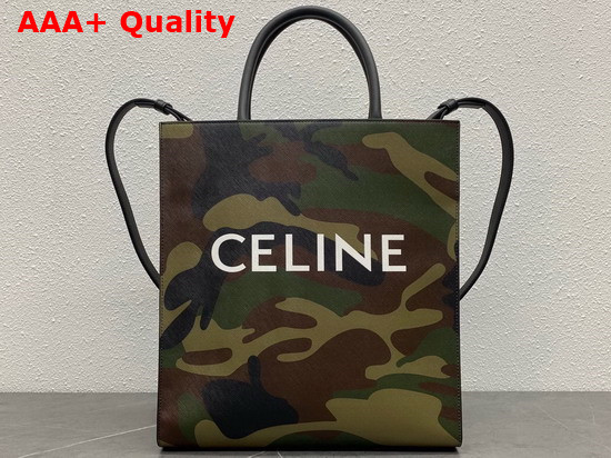 Celine Medium Vertical Cabas in Canvas with Camouflage and Celine Print Khaki Replica