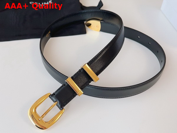 Celine Medium Western Belt in Black Taurillon Leather with Gold Finishing Metal Replica